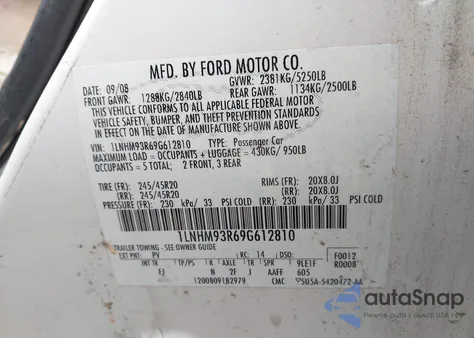 2009 Lincoln Mks from USA, damaged, VIN 1LNHM93R69G612810